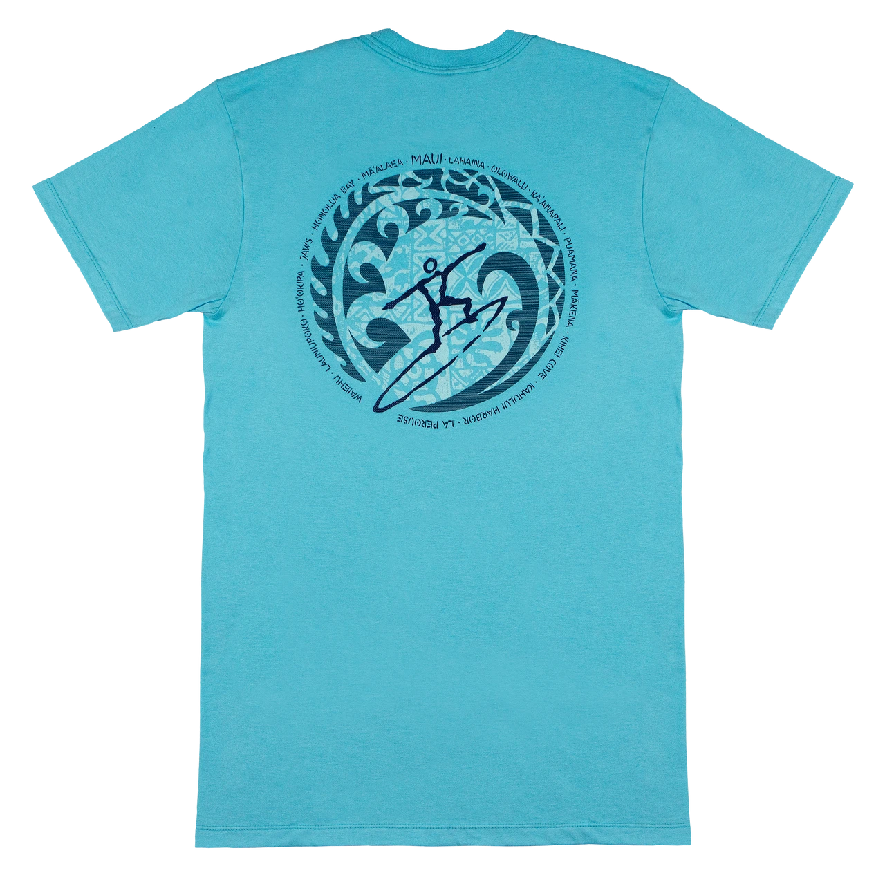 Crew Neck Tee - MAUI Petro Wave: Pacific Blue 4 Crew Neck Tee - MAUI Petro Wave: Pacific Blue - Image 2