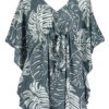 Napua Collection Cover Ups: Monstera Leaf - Gray/White -Hawaiian Style Shop 19900 MO 1 1 1 1 Napua CoverUps MonsteraLeafGrayWhite Model Front 22129.1707852971