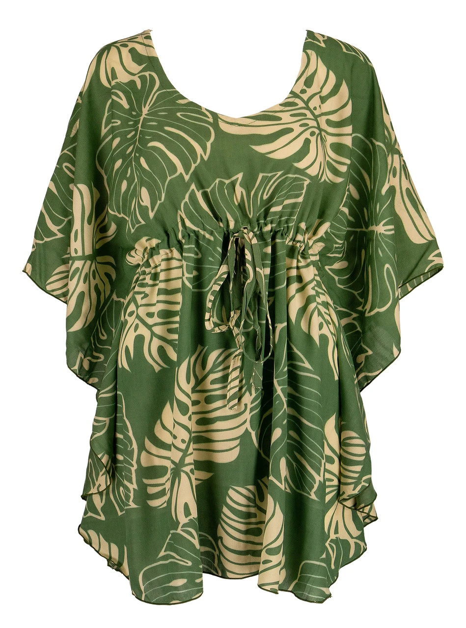 Napua Collection Cover Ups: Monstera Leaf - Olive/Tan 4 Napua Collection Cover Ups: Monstera Leaf - Olive/Tan - Image 2
