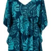 Napua Collection Cover Ups: Monstera Leaf - Navy/Blue -Hawaiian Style Shop 19900 MO Napua CoverUps MonsteraLeafNavyBlue Model Front 63896.1707852859