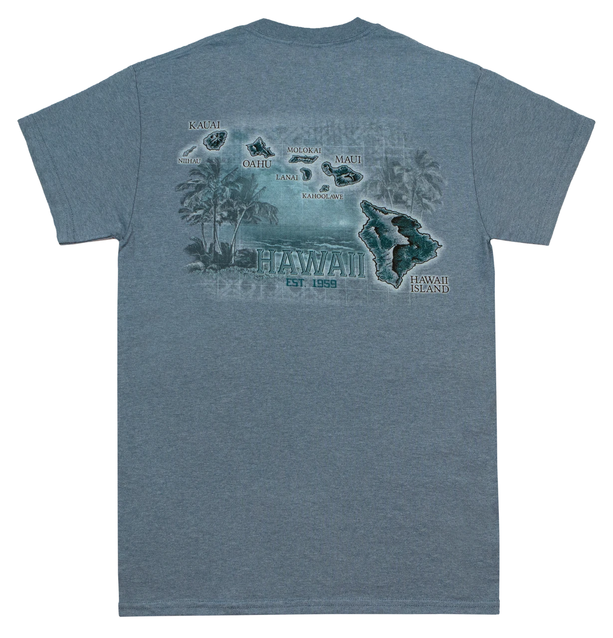 Crew Neck Tee - Palm Map: Denim Heather 4 Crew Neck Tee - Palm Map: Denim Heather - Image 2