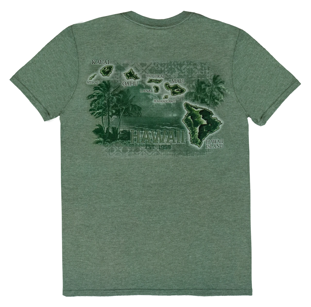 Crew Neck Tee - Palm Map: Green Heather 4 Crew Neck Tee - Palm Map: Green Heather - Image 2
