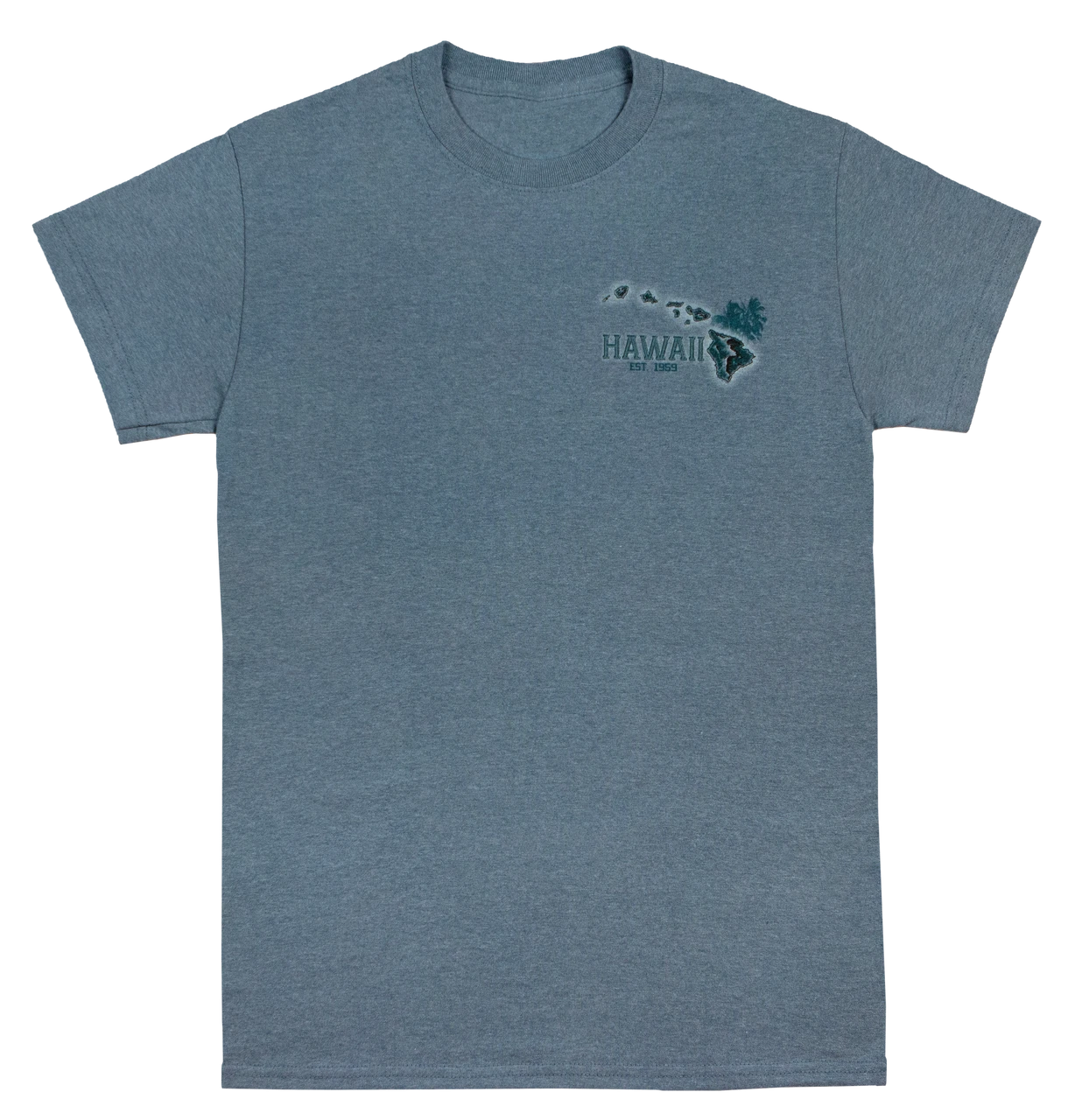 Crew Neck Tee - Palm Map: Denim Heather 3 Crew Neck Tee - Palm Map: Denim Heather