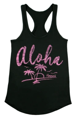 Island Girl® Racerback Tee - Aloha Palms: Black