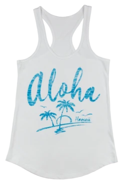 Island Girl® Racerback Tee - Aloha Palms: White