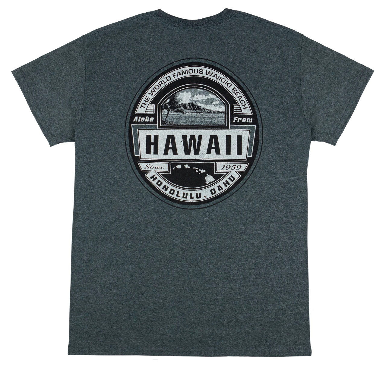 Crew Neck Tee - Waikiki Beach: Charcoal Heather 4 Crew Neck Tee - Waikiki Beach: Charcoal Heather - Image 2
