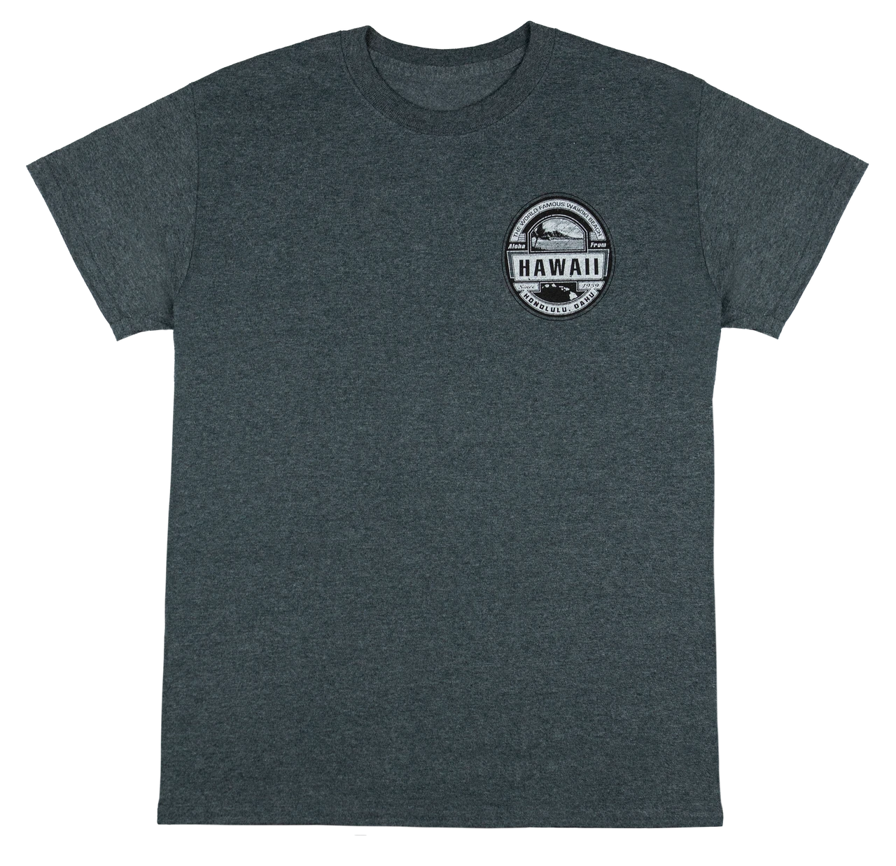 Crew Neck Tee - Waikiki Beach: Charcoal Heather 3 Crew Neck Tee - Waikiki Beach: Charcoal Heather