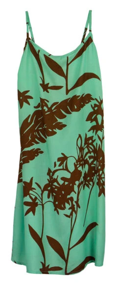 Napua Collection Sundress: Haleconia - Turquoise W/ Brown -Hawaiian Style Shop 44761 HA Napua Sundress HaleconiaTurquoiseBrown Flat Front 66781.1707854423