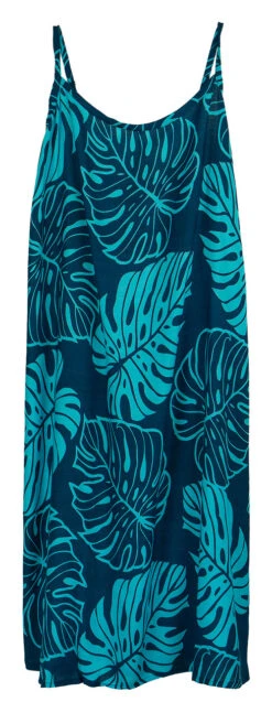 Napua Collection Sundress: Monstera Leaf - Navy W/ Blue -Hawaiian Style Shop 44761 MO Napua Sundress MonsteraLeafNavyBlue Flat Front 14671.1707853558