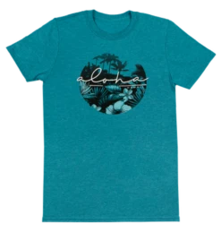 Ladies Crew Neck Tee - Aloha Scenic: Turquoise Heather