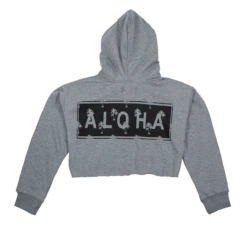 Robin Ruth® Cropped Sweatshirt Hoodie Zip Up - Kanaka Aloha: Gray -Hawaiian Style Shop 54975 CROPPED RRCroppedHoodie KanakaAloha Gray Back 13627.1699040120