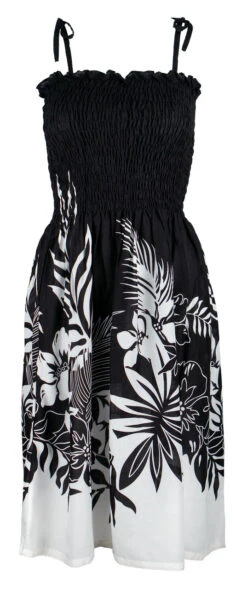 Ladies Elastic Tube Dress - Borders: Black -Hawaiian Style Shop 56657 BRD BLK TubeDress Borders Model Strap 38180.1707875540
