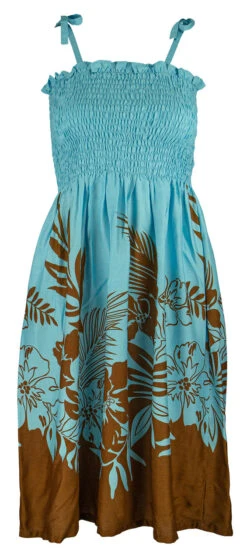 Ladies Elastic Tube Dress - Borders: Blue -Hawaiian Style Shop 56657 BRD BLUE TubeDress Borders Model Strap 26949.1707875570