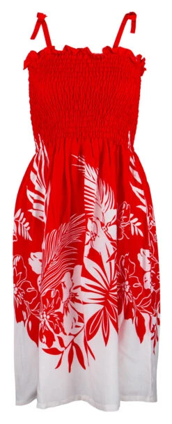 Ladies Elastic Tube Dress - Borders: Red -Hawaiian Style Shop 56657 BRD RED TubeDress Borders Model Strap 32342.1707875513
