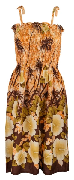 Ladies Elastic Tube Dress - Hibiscus Palm: Orange -Hawaiian Style Shop 56657 ORANGE TubeDress HibiscusPalm Model Strap 32527.1707875344