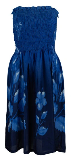 Ladies Elastic Tube Dress - Hibiscus Watercolor: Blue -Hawaiian Style Shop 5665722 BLUE TubeDress HibiscusWatercolor Model 59649.1707875280