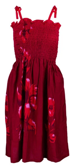 Ladies Elastic Tube Dress - Hibiscus Watercolor: Red -Hawaiian Style Shop 5665722 RED2 TubeDress HibiscusWatercolor Model Strap 78268.1707875214
