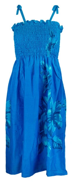 Ladies Elastic Tube Dress - Hibiscus Watercolor: Turquoise -Hawaiian Style Shop 5665722 TURQ2 TubeDress HibiscusWatercolor Model Strap 71841.1707875017