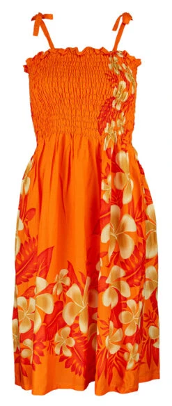 Ladies Elastic Tube Dress - Plumerias: Orange -Hawaiian Style Shop 5665723 ORANGE TubeDress Plumerias Model Strap 10604.1707875409