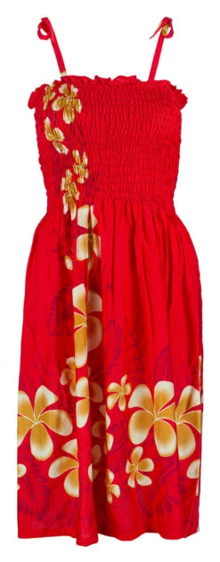 Ladies Elastic Tube Dress - Plumerias: Red -Hawaiian Style Shop 5665723 RED TubeDress Plumerias Model Strap 41144.1707875482