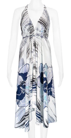 Robin Ruth® Maxi Dress: Hibiscus Canvas -Hawaiian Style Shop 68484 RRMaxiDress Halter HibiscusCanvas Model Front 15490.1689792825