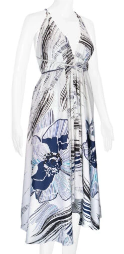 Robin Ruth® Maxi Dress: Hibiscus Canvas -Hawaiian Style Shop 68484 RRMaxiDress Halter HibiscusCanvas Model RightView 70254.1689792824