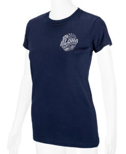Island Girl® Surf Tee - Sunny Aloha: Navy -Hawaiian Style Shop 80836 IG SunnyAloha Model LeftView Navy 13467.1683234195