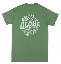 Hawaiian Style Shop -Hawaiian Style Shop 85288 CrewNeckTee SunnyAloha MilitaryGreen Back 84579.1663889099