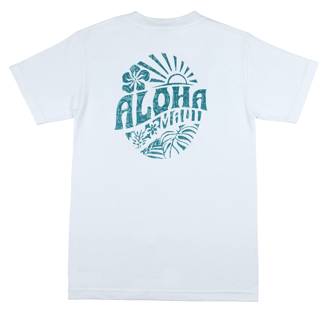 Crew Neck Tee - MAUI Sunny Aloha: White 4 Crew Neck Tee - MAUI Sunny Aloha: White - Image 2