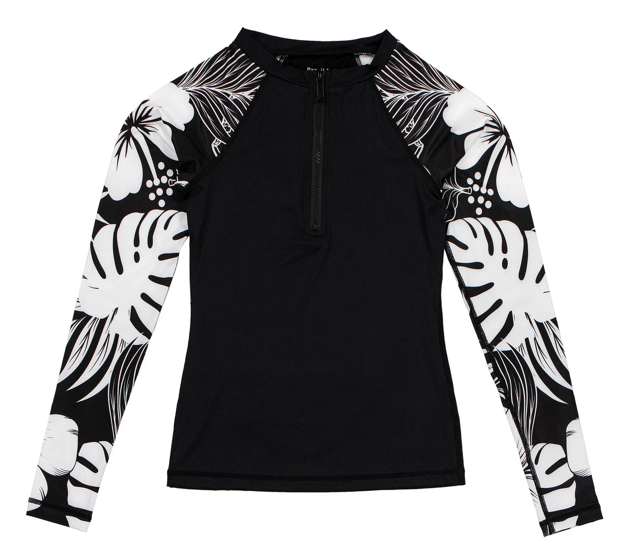 Hawaii Loa Rashguard Longsleeve - Floral: Black White 5 Hawaii Loa Rashguard Longsleeve - Floral: Black White - Image 3