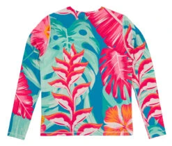 Hawaii Loa Rashguard Longsleeve - Floral: Pink Turquoise -Hawaiian Style Shop 92356 PT HawaiiLoaRashguard LS Floral PinkTurquoise Back 79841.1707531794
