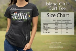 Island Girl® Surf Tee - Sunny Aloha: Navy -Hawaiian Style Shop BabyTee Size Chart 91784.1704857158