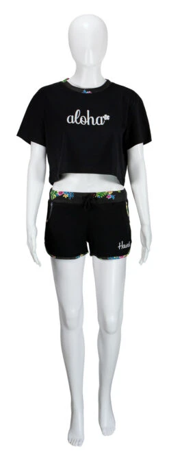 Island Design Collection Crop Tee: Black -Hawaiian Style Shop IDC CropTeeShortsCombo Black 23795.1707852697