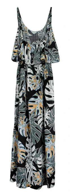 Napua Collection Ruffle Maxi Dress - Abstract Monstera: Black -Hawaiian Style Shop IMG 3586 86026.1707875976
