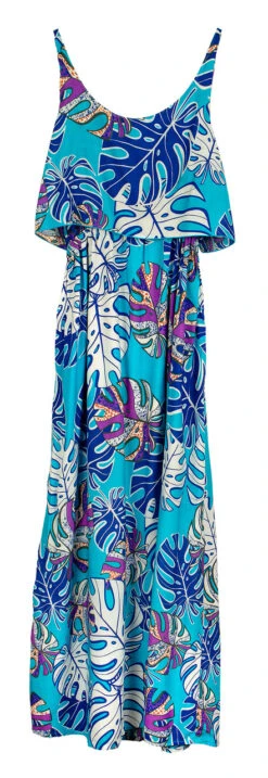 Napua Collection Ruffle Maxi Dress - Abstract Monstera: Blue -Hawaiian Style Shop IMG 3588 38087.1707875877
