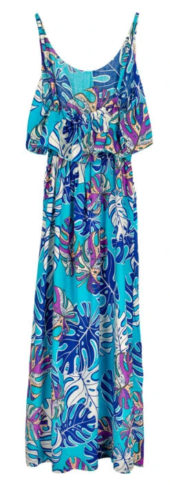 Napua Collection Ruffle Maxi Dress - Abstract Monstera: Blue -Hawaiian Style Shop IMG 3590 05553.1707875877