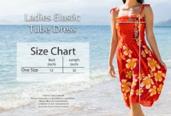 Ladies Elastic Tube Dress - Hibiscus Watercolor: Red -Hawaiian Style Shop Ladies Elastic Tube Dress Size Chart 04573.1707875215