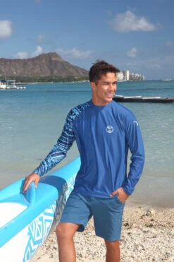 Hawaii Loa Rashguard Longsleeve - UPF 50: Blue Tribal Sleeve -Hawaiian Style Shop Tribal Sleeve Blue 3 87922.1635205508.1280.1280 22745.1706216482