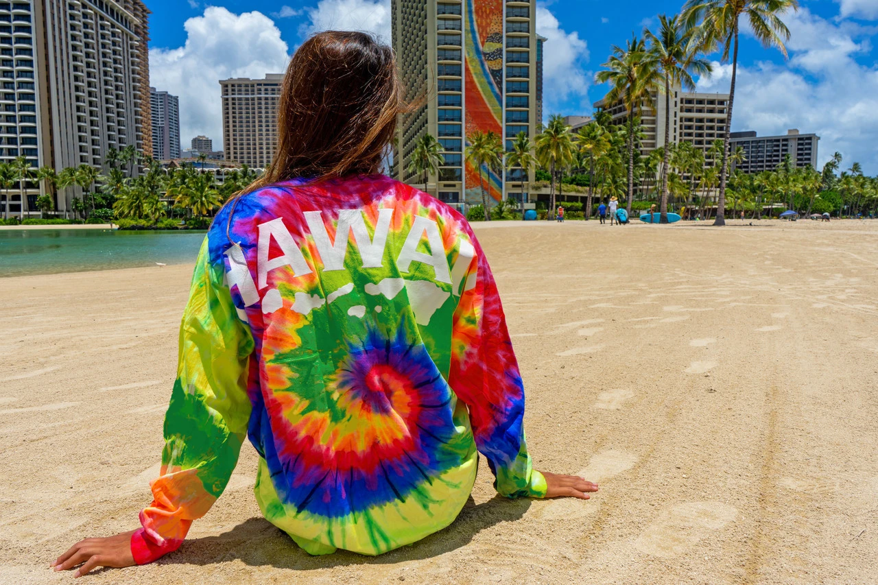 Hawaii Tie Dye UNISEX Long Sleeve Jersey Tee: Cocoa Swirl 5 Hawaii Tie Dye UNISEX Long Sleeve Jersey Tee: Cocoa Swirl - Image 3